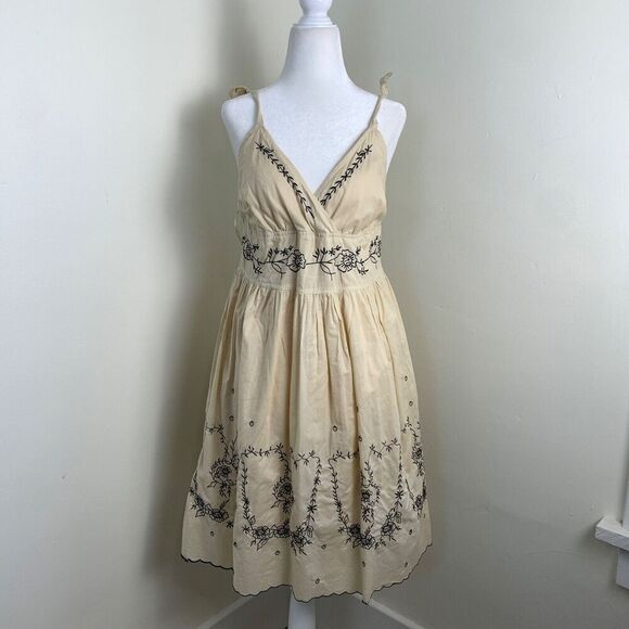 Hale Bob Embroidered Dress Floral S Beige Sleeveless Cotton Cottagecore Boho - Picture 1 of 9